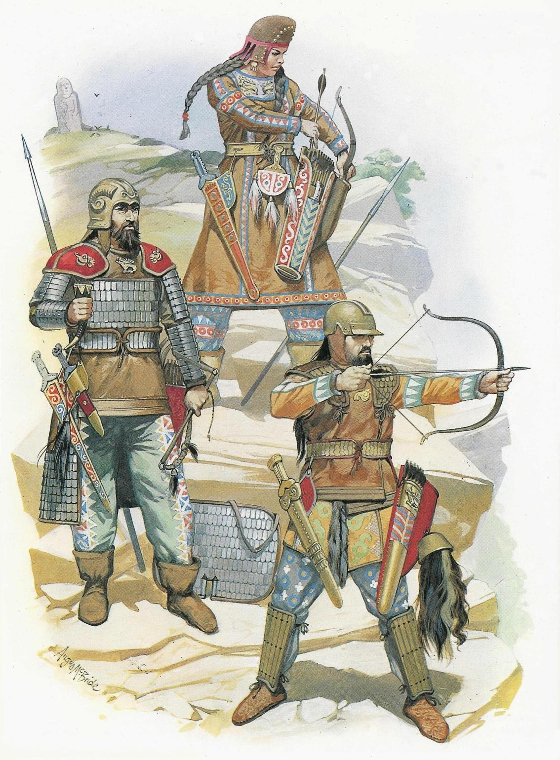 Ancient warriors in battle attire
