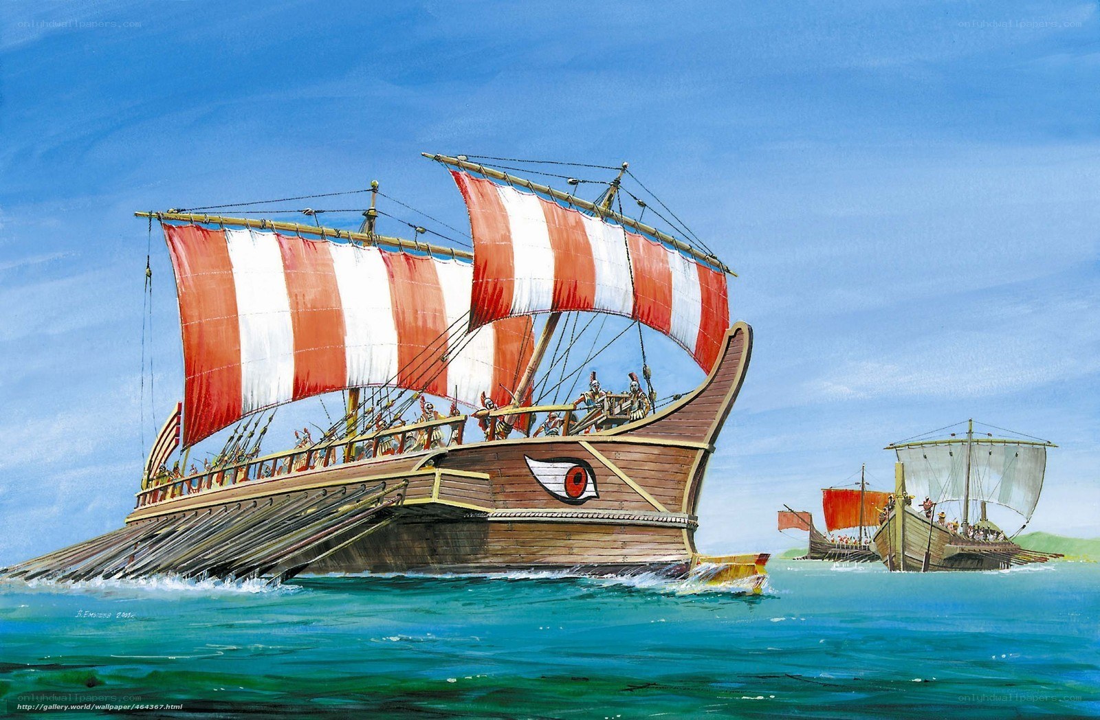 Ancient warships at sea