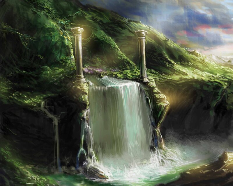 ancient waterfall ruins
