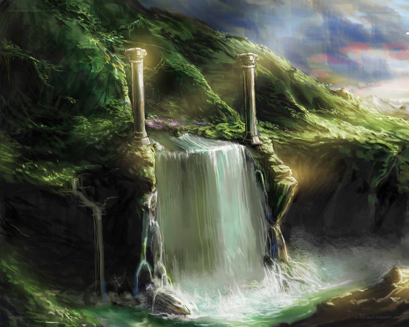 ancient waterfall ruins