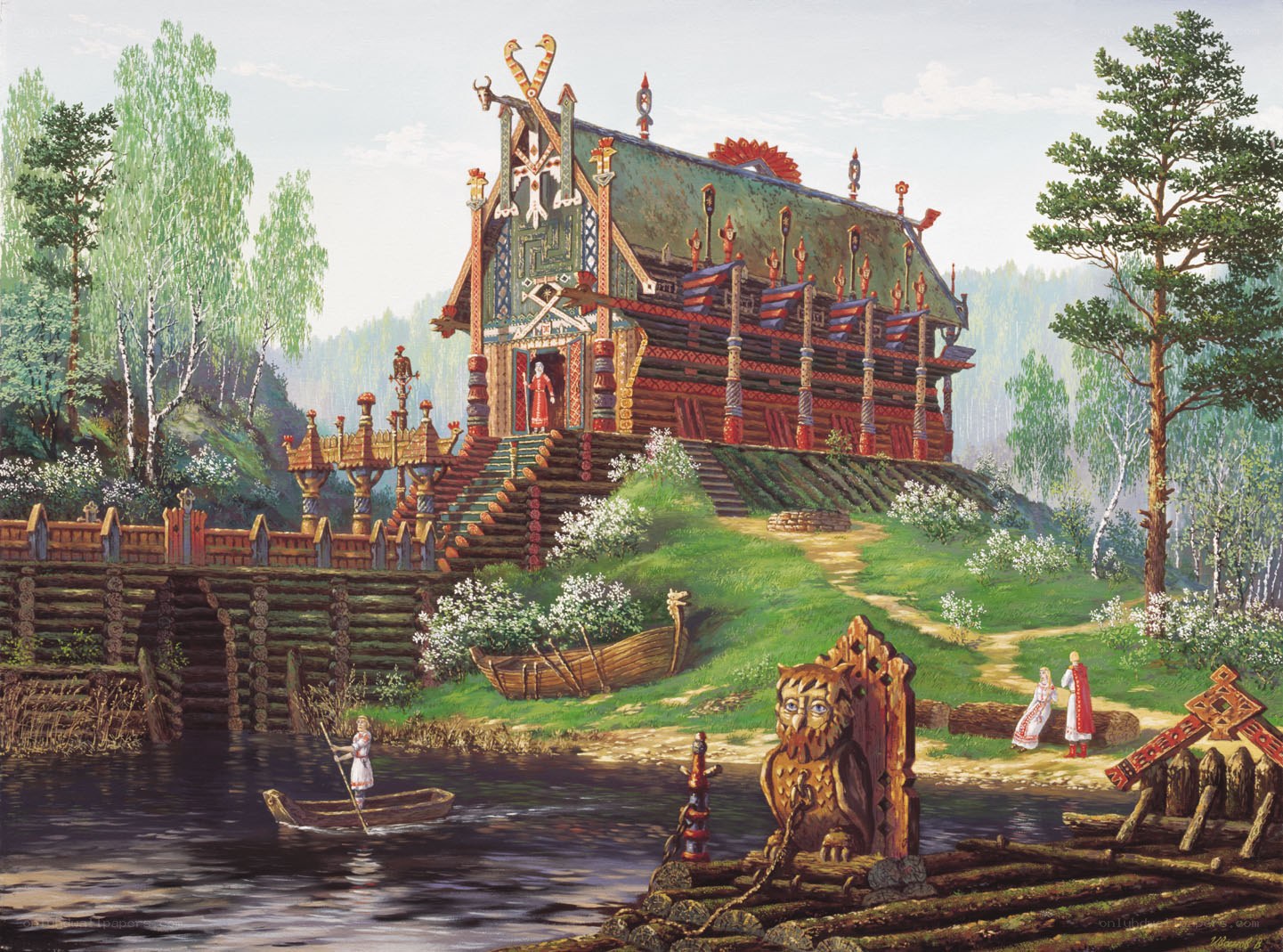 Ancient wooden temple by river