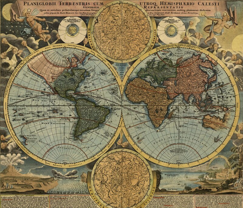 Ancient World Map — Blue, Dramatic