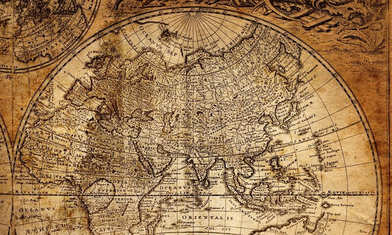 Ancient World Map — Brown, Historical, Illustration
