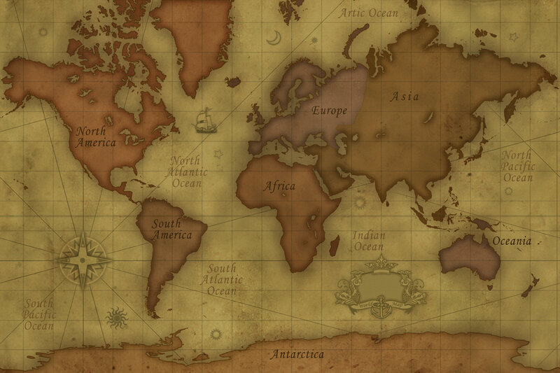 Ancient World Map — Brown, Historical