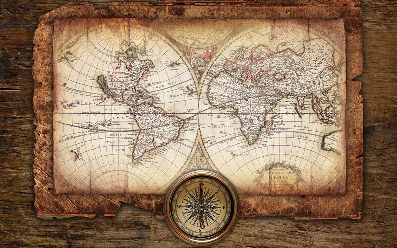 ancient world map with compass