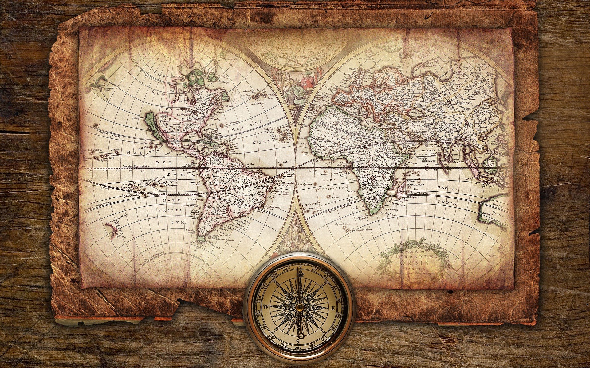 ancient world map with compass