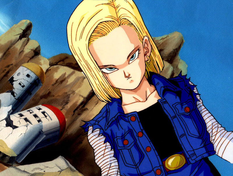 Android 18 in a rocky landscape