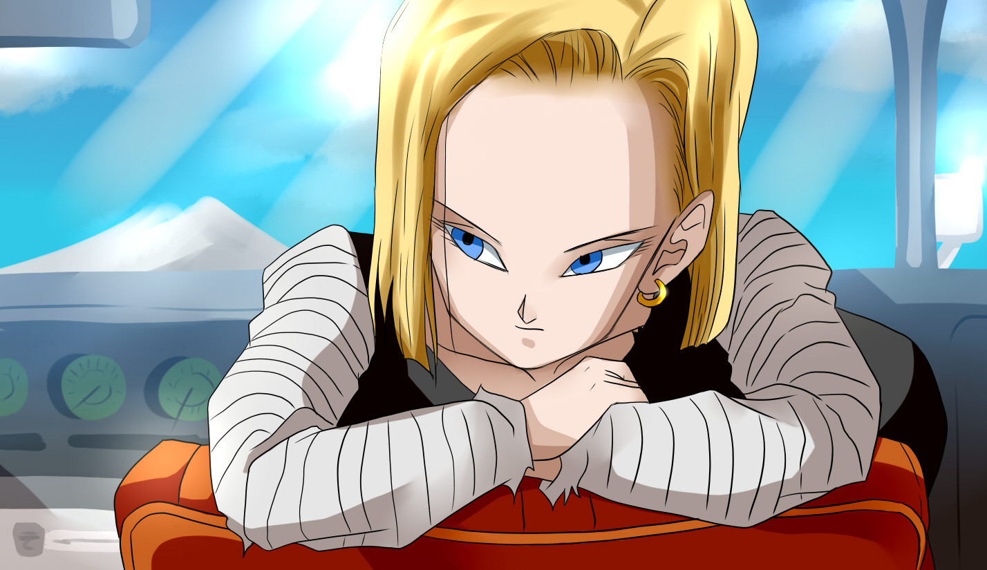 Android 18 in a vehicle