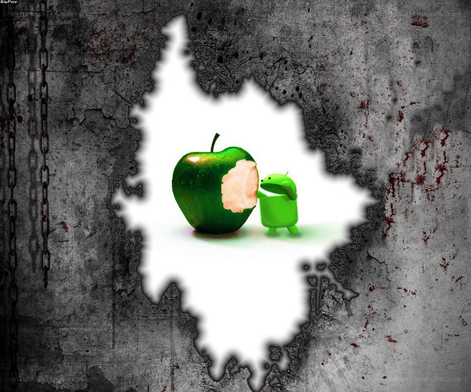 Android and green apple