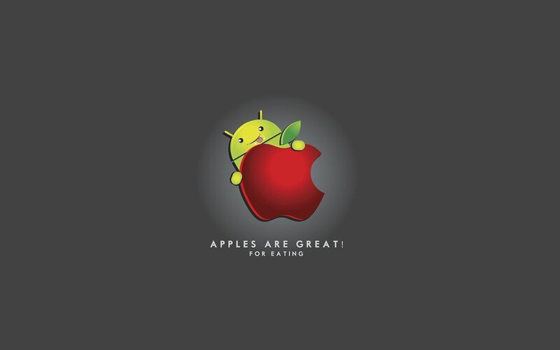 Android Character Eating Apple — Gray, Humorous