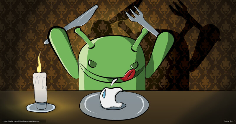 Android Character Eating Apple — Green, Dramatic, Night