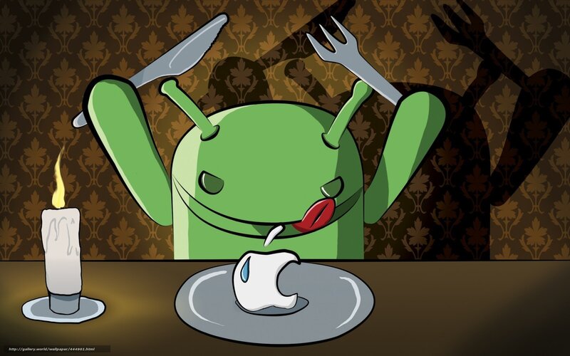 Android Character Eating Apple — Green