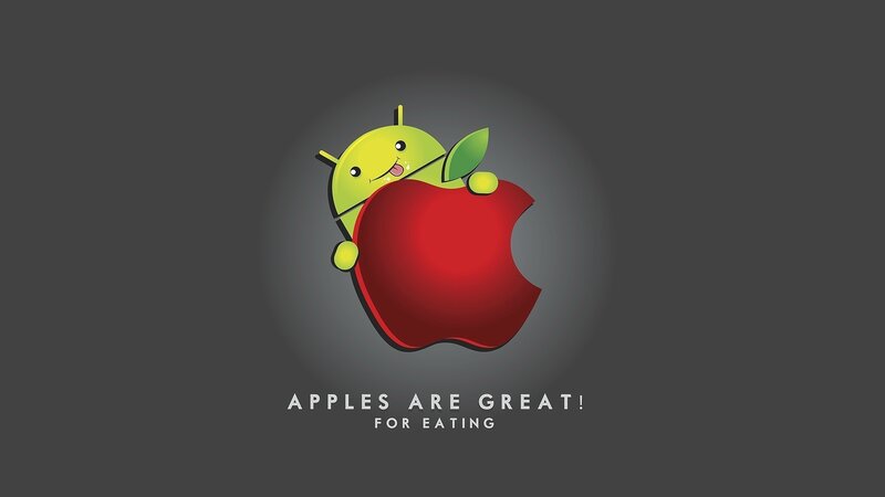 Android Character Eating Apple