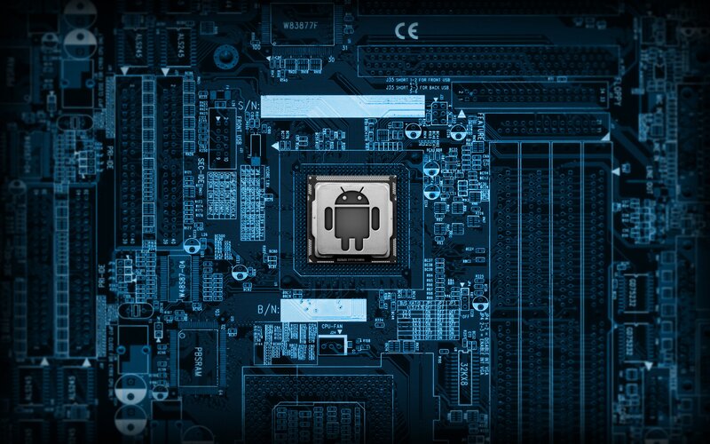 Android CPU on Motherboard — Blue, Technological