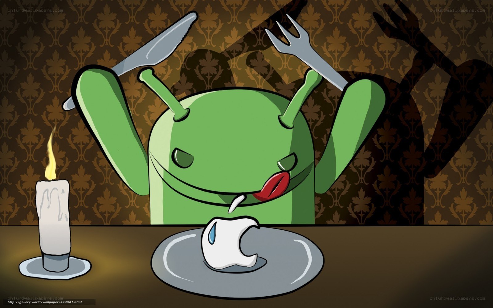 Android eating Apple logo