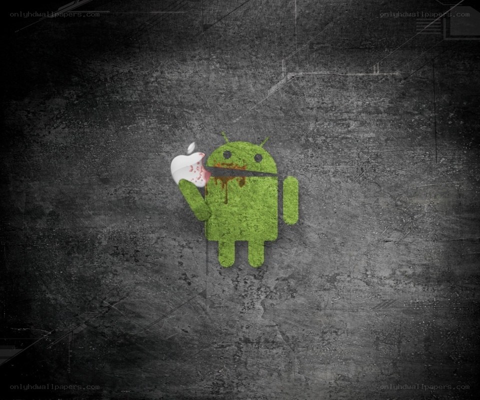 Android eating Apple logo