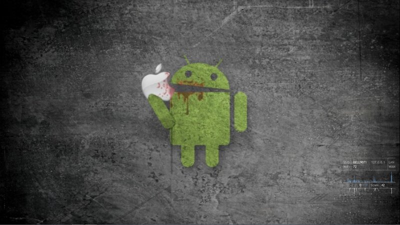 Android eating Apple logo