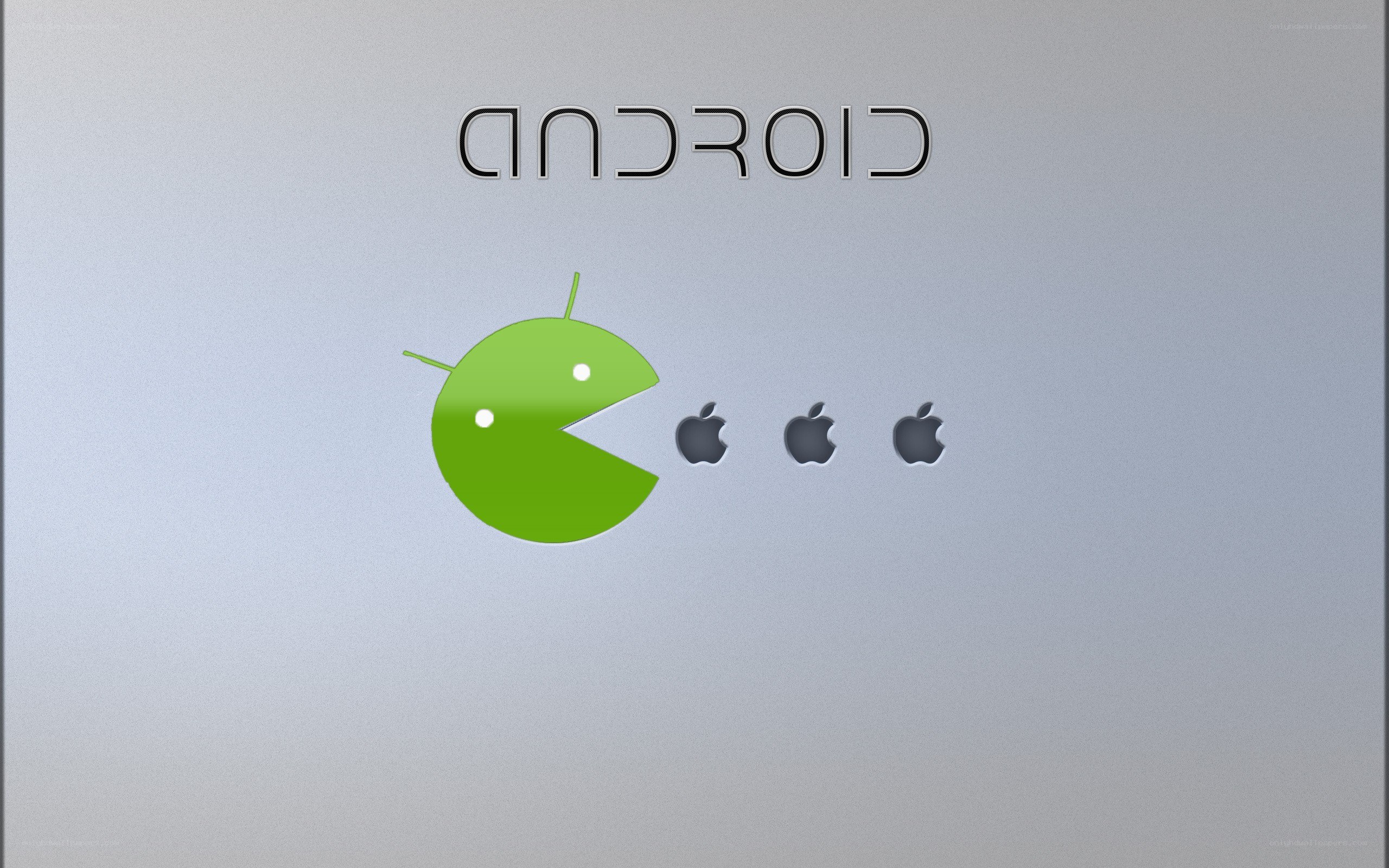 Android eating Apple logos