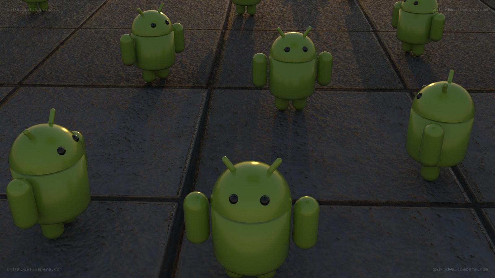 Android figures on tiled floor