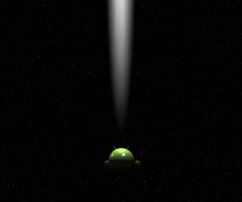 Android in space with light beam