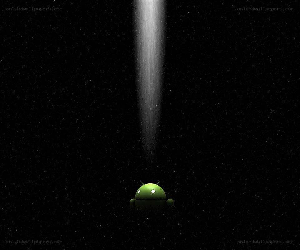 Android in space with light beam
