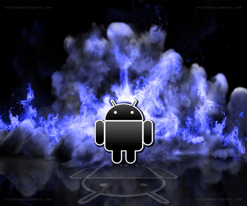 Android logo with blue flames