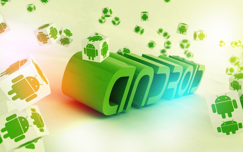 Android logo with floating cubes