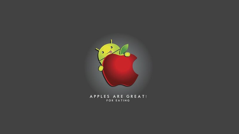 Android Mascot Eating Apple — Gray