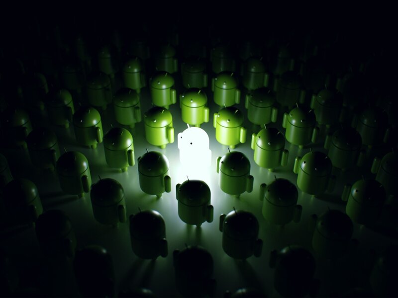 Android mascot with glowing figure