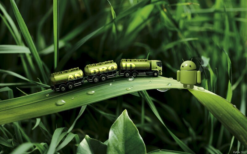 Android on a grass blade