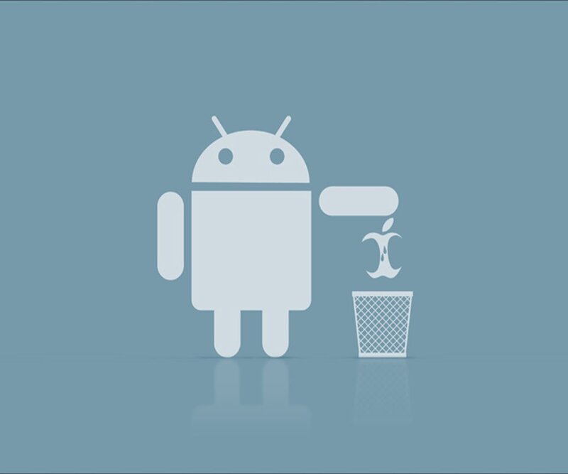 Android robot discarding apple core