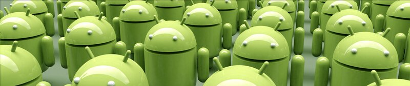Android robot figures in a crowd