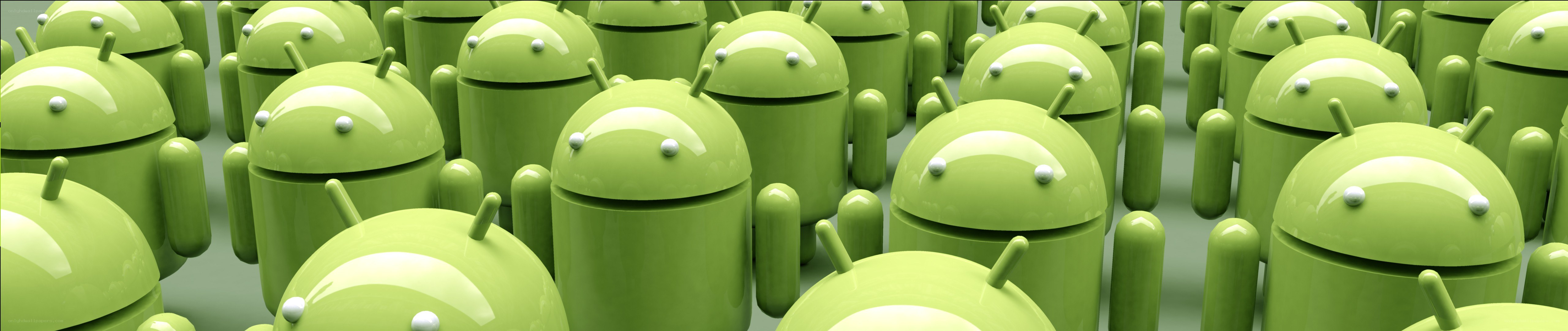 Android robot figures in a crowd