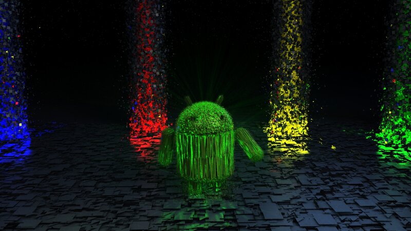 Android robot in digital space
