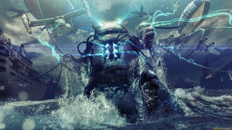 Android Robot in Ocean