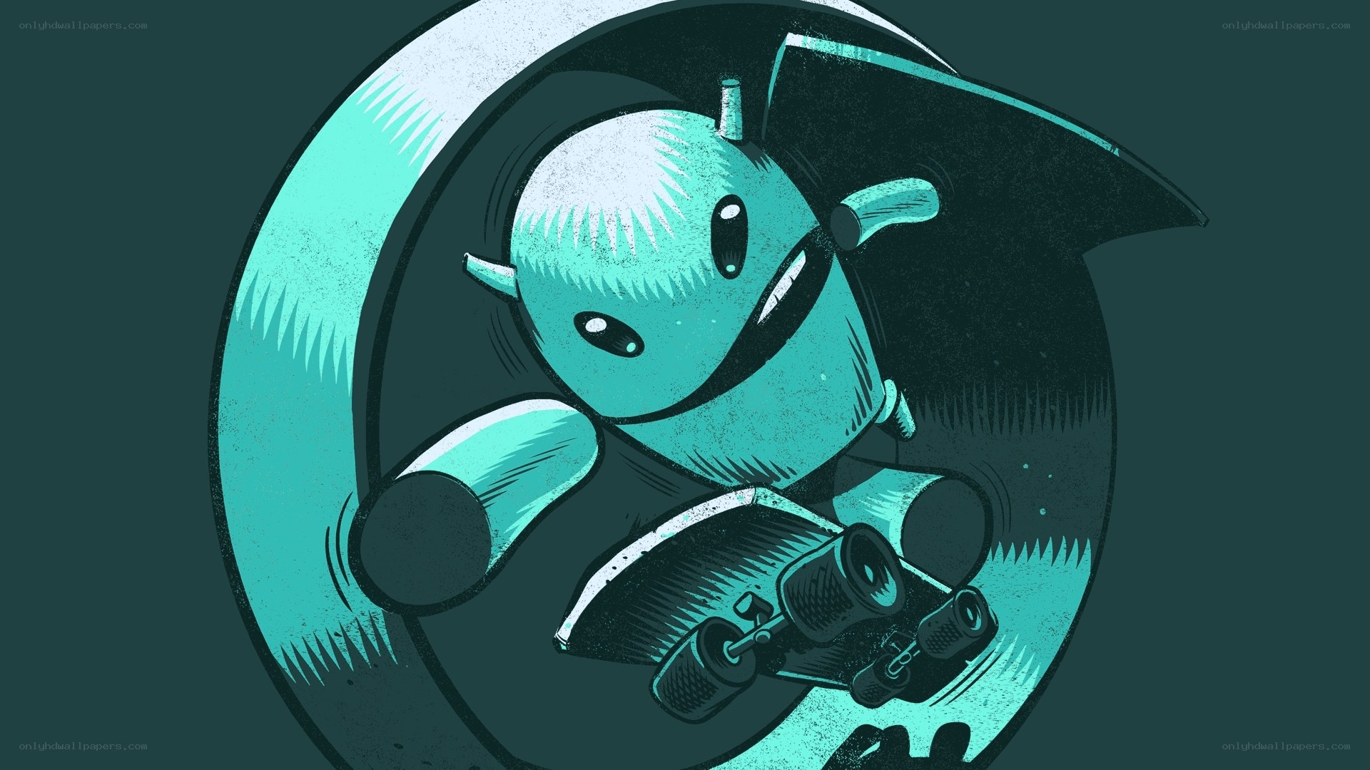 Android robot on skateboard