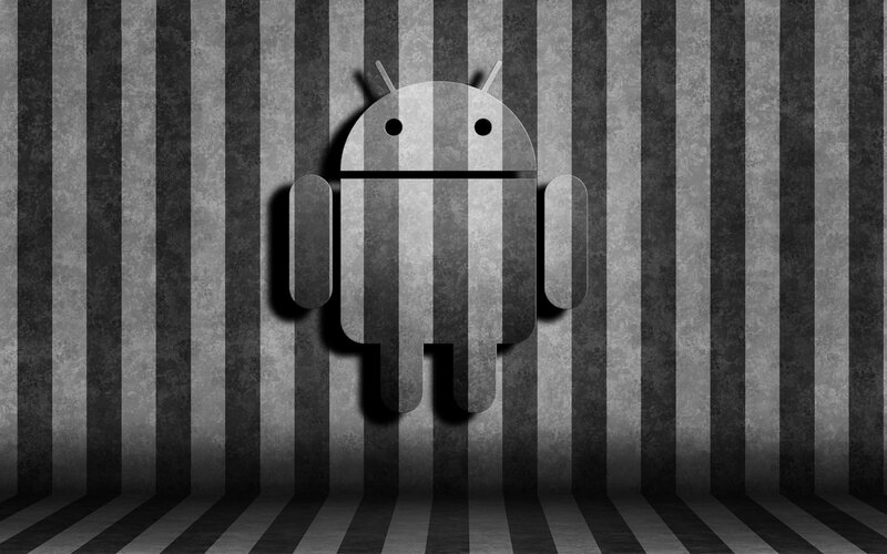 Android robot on striped background