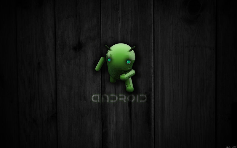 Android robot on wood
