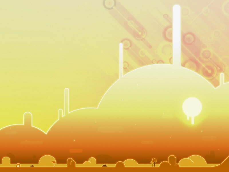 Android robot sunset landscape