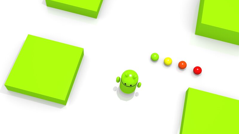 Android robot with colored balls