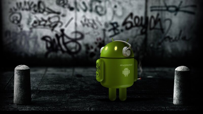 Android robot with headphones