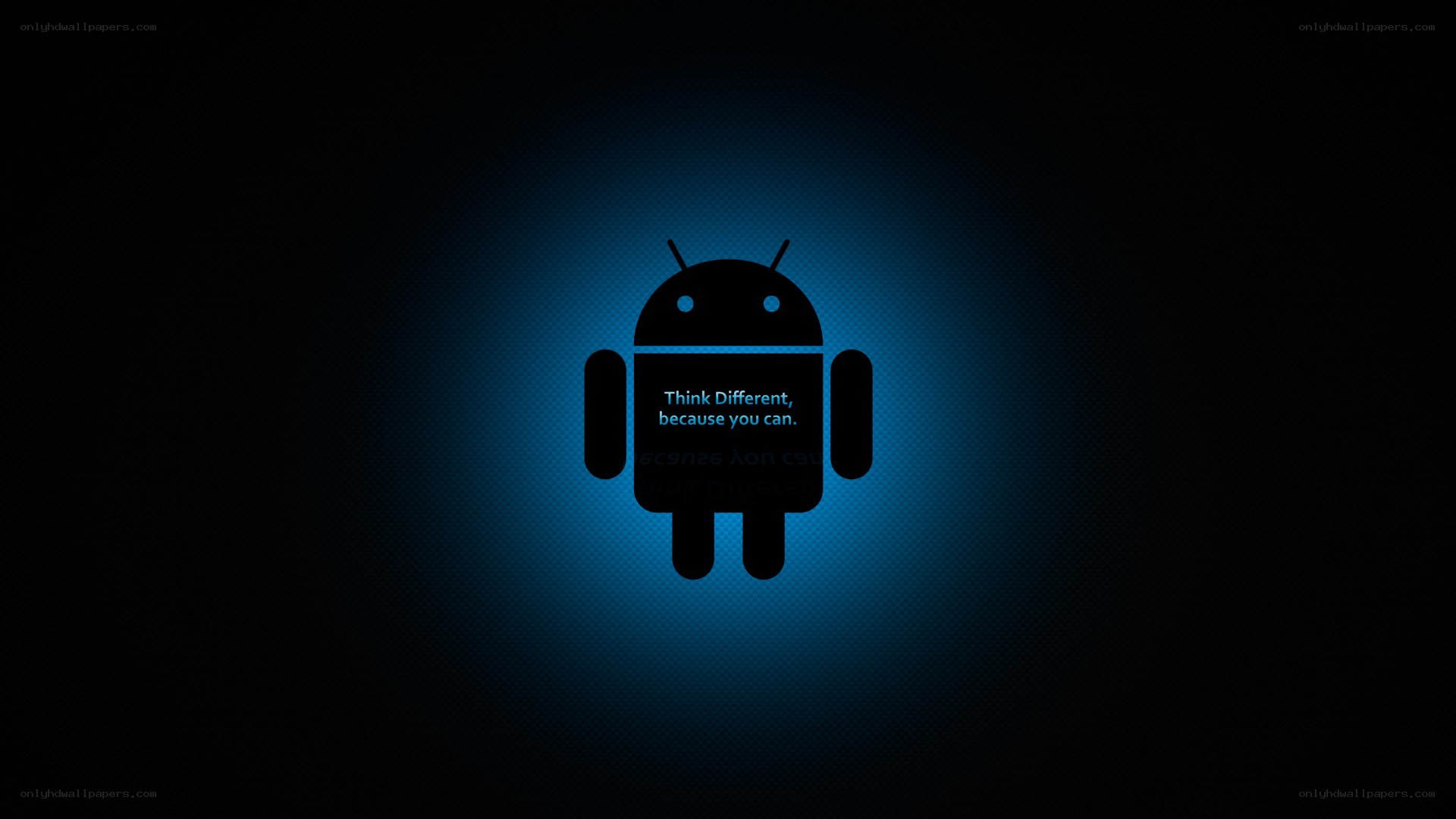 Android robot with slogan