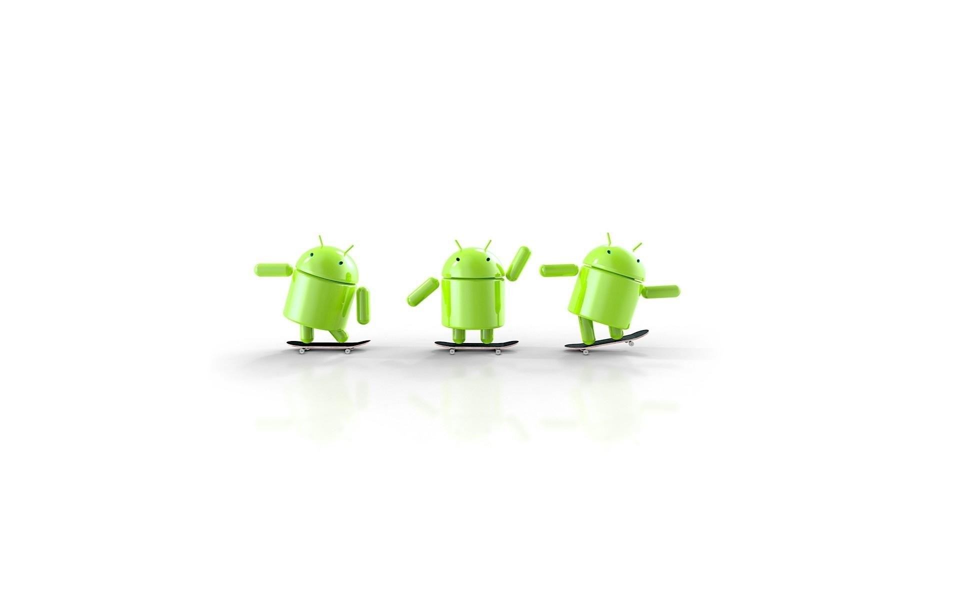 Android robots on skateboards