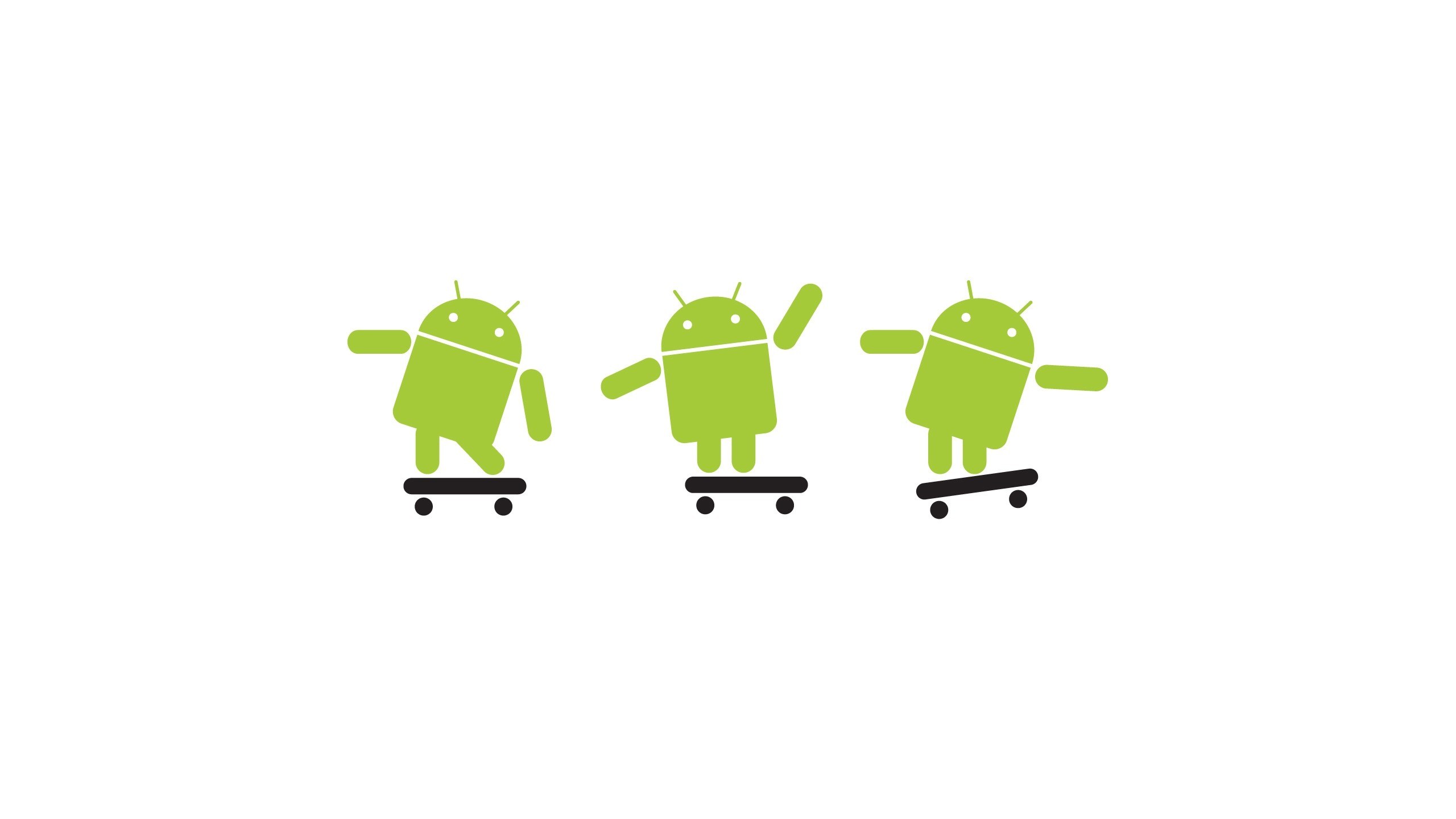 Android robots on skateboards
