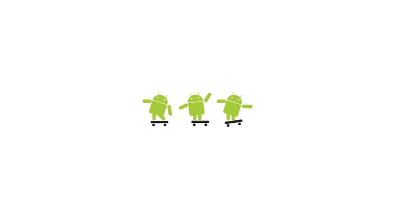Android robots on skateboards