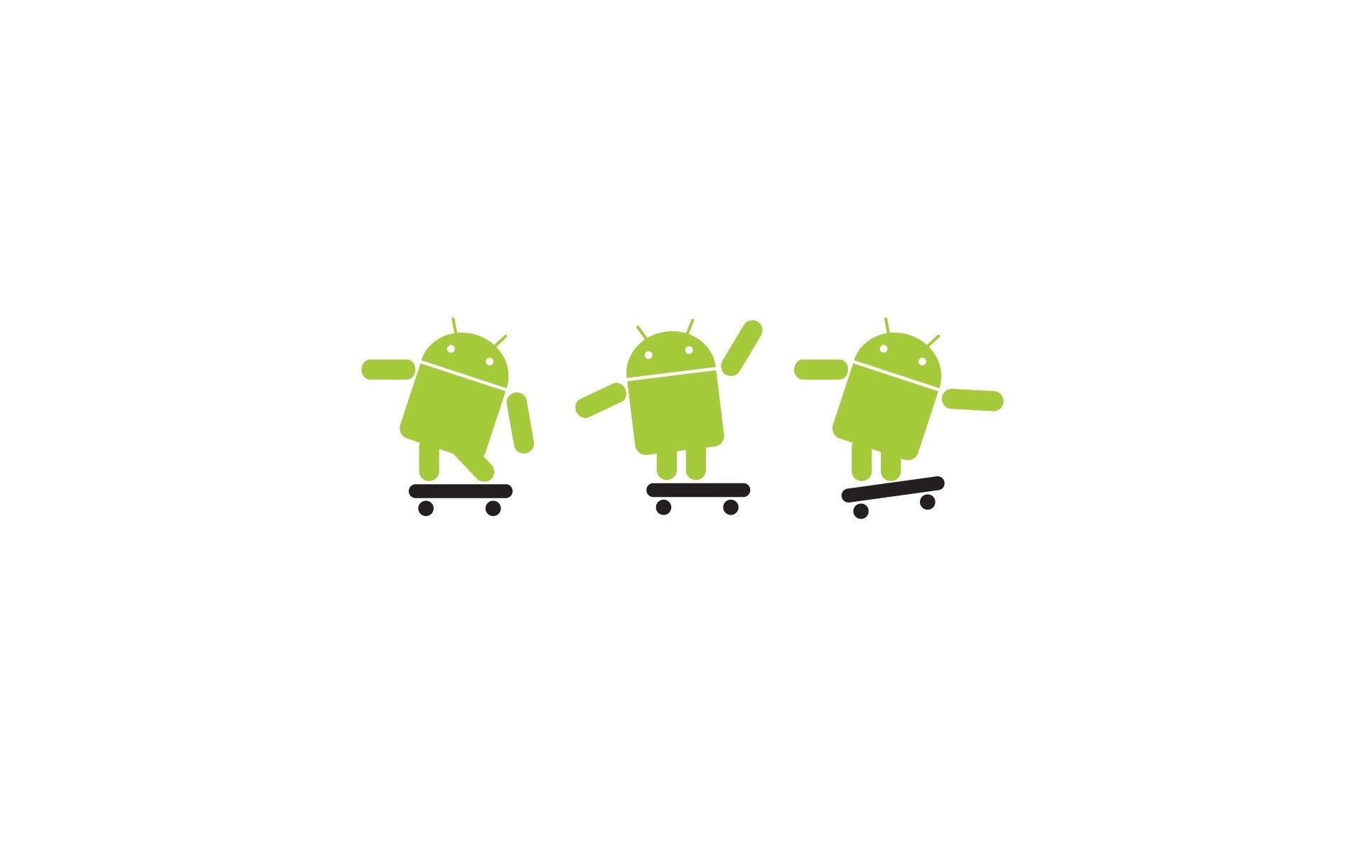 Android robots on skateboards