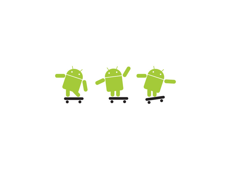 Android robots on skateboards
