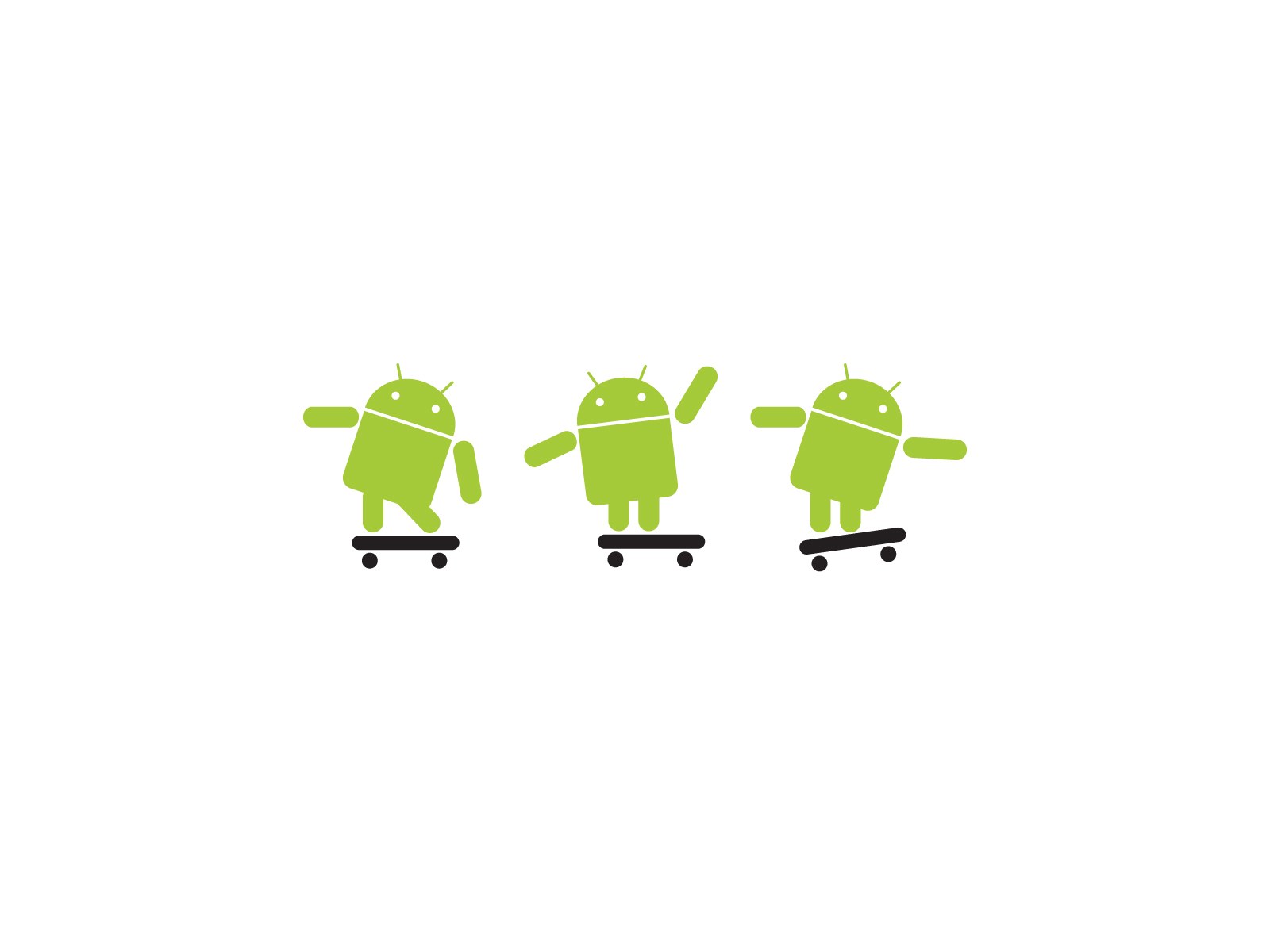 Android robots on skateboards
