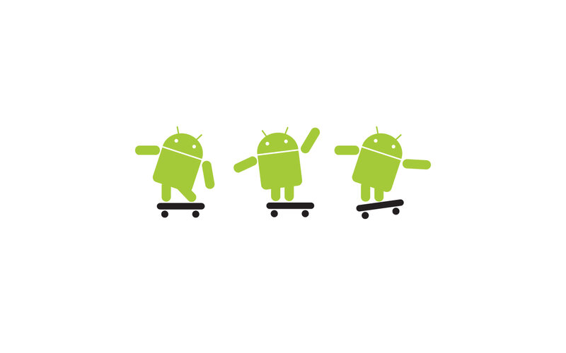 Android robots on skateboards