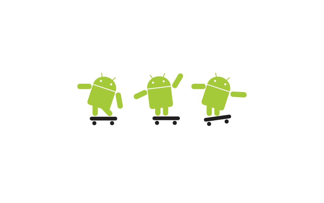 Android robots on skateboards